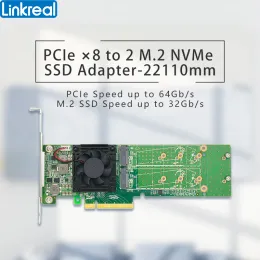 Cards PCIE 3,0 x 8 a 2 Porta M.2 NVME SSD ADAPTOR SUPORTE 22110MM M.2 SSD com baixo Profilelrnv9547lp2i