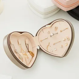 Leather Jewelry Box Small Heart Double Layer Girl Storage Organizer Earring Boxes Jewelry Box Display Packaging Portable Case