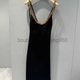 Basic & Casual Dresses Designer Women Dress Rich heiress sexy backless dress heavy industry diamond inlaid black formal dress suspender skirt style bottom long skirt