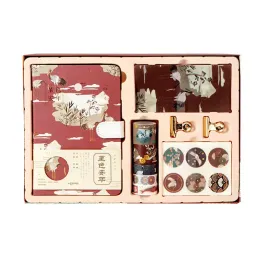Anteckningsböcker kinesiska stil stationer handkonto presentförpackning set japansk rosa körsbärsblomma anteckningsbok dagbok inbunden magnetisk lås