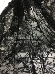 5yards New material mesh tulle black hand print glitter lace fabric with beads JRB-00363 for wedding dress