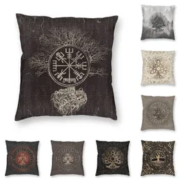 Vegvisir och Tree of Life Yggdrasil Throw Pillow Cover Home Decorative Modern Viking Compass Outdoor Cushions Square Pudow Case