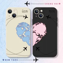 Caixa de viagem do mapa mundial dos aviões para iPhone 12 13 11 Pro Max 12 Mini Love Heart Casal Casal para iPhone xr x xs max 7 8 Plus SE2020