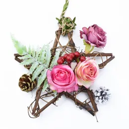Flores decorativas de casamento barato Workwork Works Star Christmas Ornamento Rattan Garland Porta pendurada DIY Presentes Caixa de casa Decoração