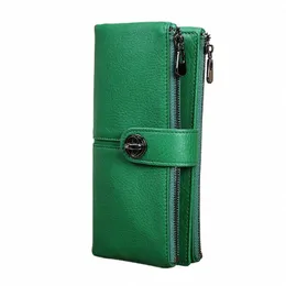 ctact's Genuine Leather Lg Wallet Women Green Zipper Phe Pocket Purse Mey Bag with AirTag Slot Female Clutch Wallets 06zg#