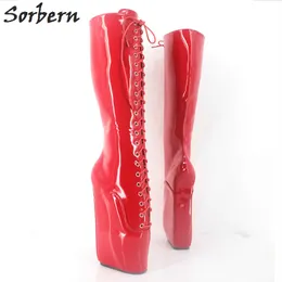 Sorbern Lace Up Stivali incrociati Scarpe sesso Fetish Stivali alti per donne da 18 cm Cedre di tallone super alte stivali da balletto