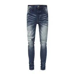 Calça jeans para caras rip slim fit skinn calça manchas de estrela laranja usando moto de jea