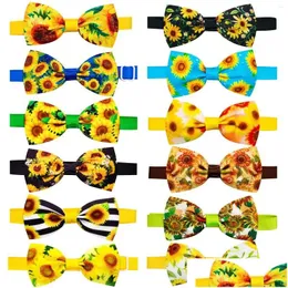 Hundkläder 50/100 st små tillbehör Bow Tie Summer Sunflowers Dogs Cat Bowties Collar Slips Pet Supplies Drop Delivery Home GA DHD5M