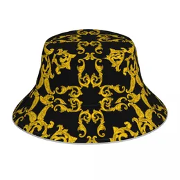 Golden Baroque Elements Reflective Bucket Hat Summer Hats Fisherman Foldable Women Men Sunscreen Shade Caps240410