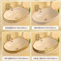 Semi Embedded Ceramic Washbasin Nordic Bathroom Sinks Oval Basin In The Middle Basin Bathroom Washbasins Kitchen Washing Sink