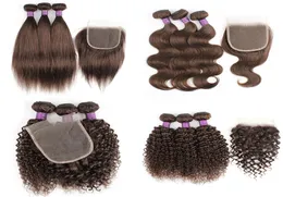 2 4 cor marrom 3 pacotes com fechamento 200gset brasileiro para cabelos humanos de cabelo barato trama reta Jerry curly8491245