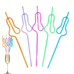 Disposable Cups Straws Drinking Bachelorette Hen Party Bridal Shower 5Pcs Gourd Shaped Colorful Reusable Curly Silly For Milk Juice Bars