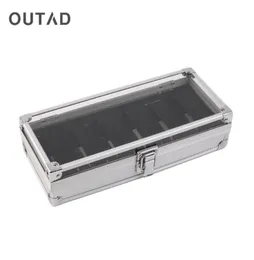 Outad moda 6 slots de grade relógios exibem armazenamento de caixa quadrada capa de alumínio