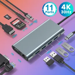 Estações USB Hub c Tipo de docking Station USB C Multi Hub Splitter Múltiplas portas Concentrator portátil PC DockStation para laptop MacBook