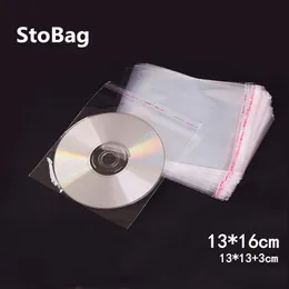 Stobag 200pcs 13*16cm CD 레코드 비닐 봉지 디스크 홀더 스토리지 플라스틱 랩 명확한 자체 접착제 셀로판 포장 백