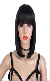 Korta raka peruker kvinnor039s bob stil full huvud peruk värmebeständig syntetisk äkta tjock svart hår wig5706341