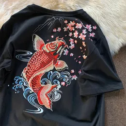 【CPGN STUDIO】Blowfish Embroidery Short Sleeve T-shirt Men Koi Fish Print T-Shirt Embroidery Short Sleeve Tee Shirt