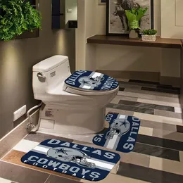 White Navy Blue American Football Shower Crawin Set With Rugs Modern Texas Star Gray Rugby Athlete Hjälm Sports Badrumsdekor