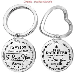 Personalized To My Son Stainless Steel Keychain Engraved To My Daughter Forever Love Mom Keyring Heart Key Chains Charm Love Pendant Jewelry