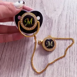 Black Bling baby ciuccio e clip Alphabet Letter M Infant Pacifier Gold Lettera unica Nome regalo Baby Shower Gift