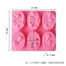 6 datorer Bee Shaped Silicone Soap Mold Oval Handmade Soap Making Kit Flower and Honeycomb Shape Silicone Mold Cake Baking Tool