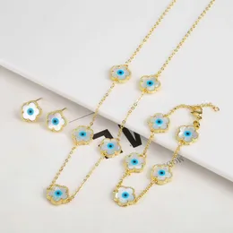 Pendant Necklaces Eye Hip Hop Fritillaria Plant Clover Flower Bracelet Necklace Earrings Jewelry Set Newly Designed Womens Luxury Gift 2023 240410