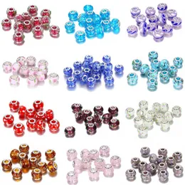 19 colorido Big Hole Glass Crystal Bads Charm Acalhos de Spacer Loose Craft European Silver Badyed com 925 Stamp for Bracelet Jewelry2763