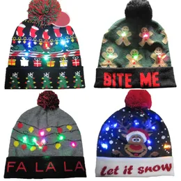 Noel Şapkaları Örgü Sıcak Şapkalar Beanie Sweater LED Hafif Örgü Şapka Noel Santa Elk Şapka Aydınlatma Şapka Çocuklar İçin Yetişkin Hediyesi