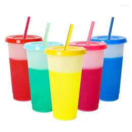 Xícaras picadas 5pcs cor troca de café xícara de café reutilizável pp caneca tumbler de calor ativado com tampa