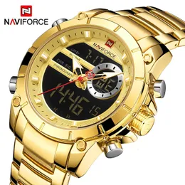 Naviforce Top Luxury Original Sportgelenk Uhr für Männer Quarz Stahl wasserdichte Dual Display Militär Uhren Relogio Maskulino 240322