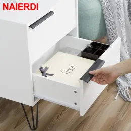 NAIERDI Zinc Alloy Kitchen Invisible Handle Black Silver Hidden Cabinet Handles Drawer Knobs Bedroom Door Cupboard Pulls