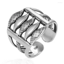 Cluster Rings Big Silver Multilayer Fish For Men Women Statement Jewelry Wedding Ring Retro Water Ripple Adjustable Luxury