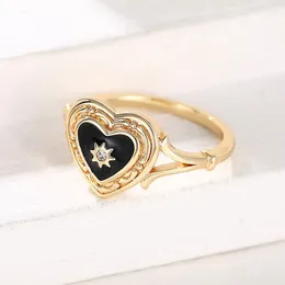 Wedding Rings CAOSHI Fashion Lady Band Black Heart Finger Ring Delicate Enamel Jewelry Modern Style Gold Color Engagement Accessories