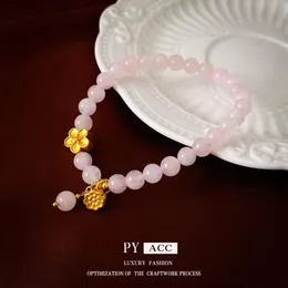 Lotus flor rosa redonda de cordão redondo elástico Sweet and Niche Fashion Bracelet, Internet Celebrity Versátil temperamento pulseira