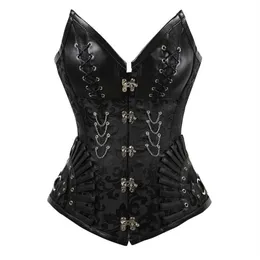 Steampunk Steel Boned Corset Burlesque Clubwear Clothing Overbust Vintage Women Bustier Gothic Lace-Up CorSelet Plus Size Black