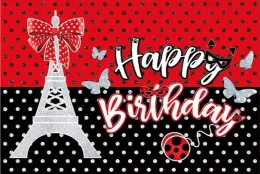 Ladybug Birthday Backdrop Red and Black Glitter Party Decorations Photoshoot Baby Girls Kids Bday Banner Eiffel Tower Bow Decor