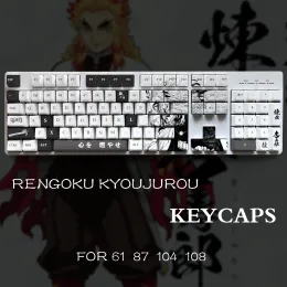 액세서리 악마 슬레이어 rengoku kyoujurou 테마 PBT 자료 키 캡 108 키보드 키보드 OEM 프로파일 전용 키카 캡