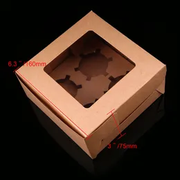 3pcs 2/4/6 ثقوب Kraft Cupcake Boxes Food Grade Bakery Bakery مع إدراج وعرض Windows يناسب الكعك الكعك