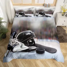 Hockey Duvet Cover Set 2/3pcs Hockey Sports Comforter Cover Polyester Hockey Puck Ball King Queen Size Quilt Cover for Kids Boys