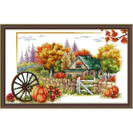 Wiosenna letnia jesień i zima Widok Chalet DMC Cross Stitch Zestaw 14ct 11ct Ręcznie robione majsterkowicz Kit haftowy