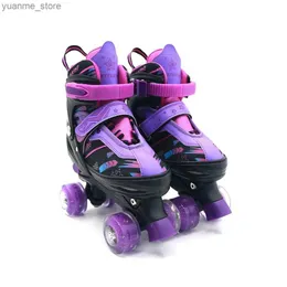 インラインローラースケートPupor Boys Girls Kids Skates Roller Skates Shoes Shoes Sliding調整可能なクアッドダブルロウスケートスニーカー4ホイールY240410