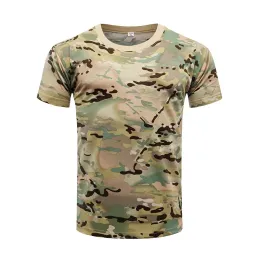 Erkek Camo Combat Taktik Gömlek Kısa Kollu Hızlı Kuru T-Shirt Kamuflaj Açık Hava Av Gömlekleri Askeri Ordu T Shirt