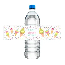 30pcs dondurma tema doğum günü partisi su şişesi etiketleri ilk doğum günü bebek duşu kişiselleştirilmiş yaz partisi çıkartmaları özelleştir
