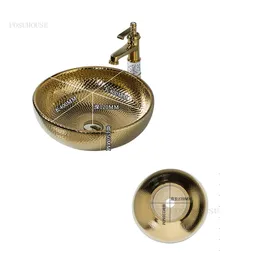 İskandinav altın banyo lavabolar hafif lüks yuvarlak banyo armatürleri tezgahın üstünde tezgah basit mutfak lavabo tuvalet yıkama havzası