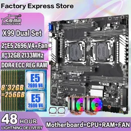 Материнские платы X99 Двойной материнскую плату с 2*E5 2696 V4 CPU+8*32GB = 256 ГБ DDR4 ECC REG 2133MHZ RAM+поддержка вентилятора CPU Intel LGA 20113 V3 /V4 ЦП.