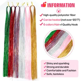 Long 120cm 150 Strands Sparkle Hair Tinsel Hair Rainbow Shiny Silk Hair Extensions Dazzles Women Hippie for Braiding Headdress