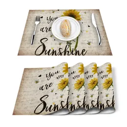 4/6st Set Bord Mattor Du är mitt solsken Vintage Sunflower Table Servett Kök Tillbehör Hemma Party Dekorativa placemats