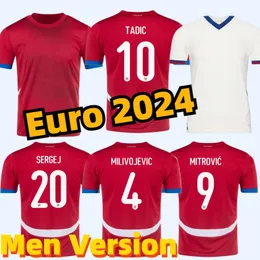 Serbien Fußballtrikot 2024 Euro -Pokal Milivojevic Mitrovic Tadic Sergej 24 25 Home Red Away White Football Hemden Erwachsene Kinder Kit Kit