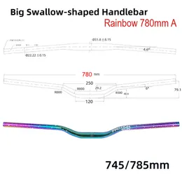 Rainbow Bicycle Kitlebar 31,8*780mm MTB Biço da bicicleta Alumínio de alumínio Horizontal grande guidão em forma de andorinha