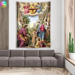 Święta rodzinna dekoracje ścienne gobelin Jezus średniowieczny dekoracja wiszący pokój do sypialni vintage Macrame Easter Mural Estetyka